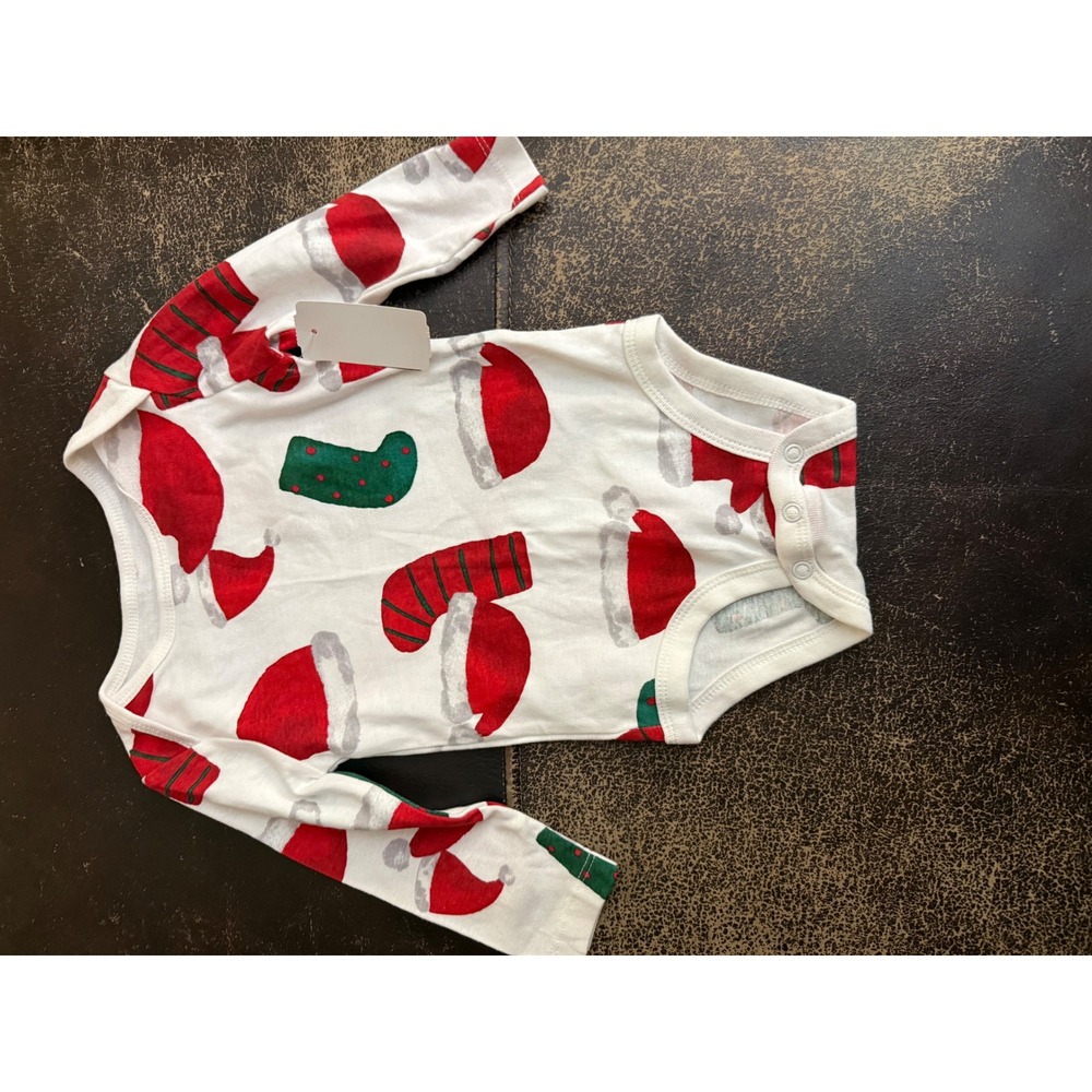 Carters Baby 9M Christmas Bodysuit Long Sleeve Santa Hat Stocking White Red
